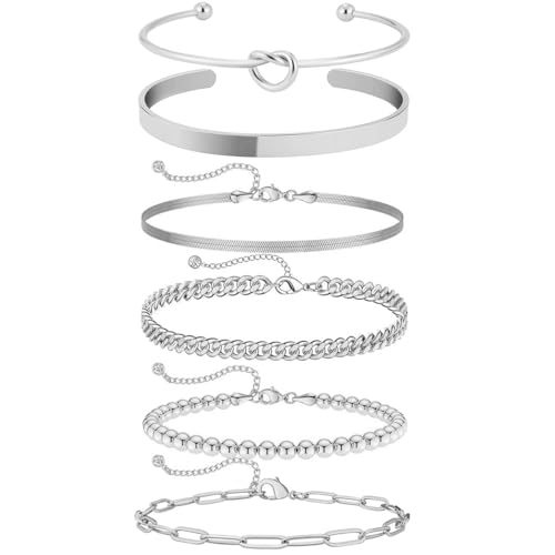 VerLuky 6 Pcs Armband Damen Silber Set,Edelstahl Armband Damen,Verstellbare Twist Schlange Armkette,Stapelbare Kettenarmband Edelstahl Schmuck für Damen Mädchen VerLuky 6 Pcs Armband Damen Silber Set,Edelstahl Armband Damen,Verstellbare Twist Schlange Armkette,Stapelbare Kettenarmband Edelstahl Schmuck für Damen Mädchen von VerLuky