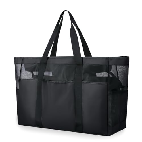 VerLuky Mesh Strandtasche Schwarz XXL Familie mit Reißverschluss 50 * 34 * 20cm,Strandtasche Groß Damen,Badetasche XXL Familie,Große Beach Bag für Travel Strand Pool VerLuky Mesh Strandtasche Schwarz XXL Familie mit Reißverschluss 50 * 34 * 20cm,Strandtasche Groß Damen,Badetasche XXL Familie,Große Beach Bag für Travel Strand Pool von VerLuky
