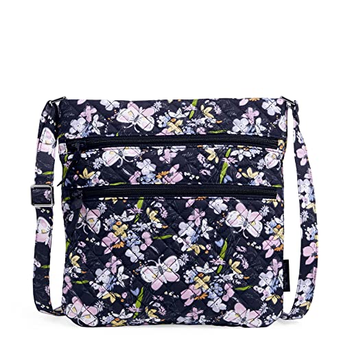 Vera Bradley Damen Hipster-Geldbörse 3 Reißverschlüssen Umhängetasche, Bloom Boom Navy – recycelte Baumwolle von Vera Bradley