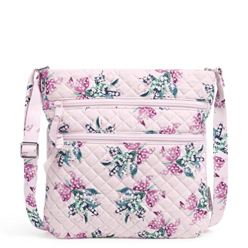 Vera Bradley Damen Hipster-Geldbörse 3 Reißverschlüssen Umhängetasche, Happiness Returns Pink – recycelte Baumwolle von Vera Bradley