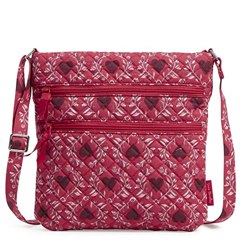 Vera Bradley Damen Hipster-Geldbörse 3 Reißverschlüssen Umhängetasche, Imperial Hearts Red – recycelte Baumwolle von Vera Bradley