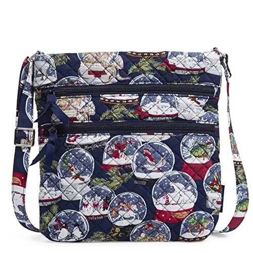 Vera Bradley Damen Hipster-Geldbörse 3 Reißverschlüssen Umhängetasche, Schneekugeln – recycelte Baumwolle von Vera Bradley