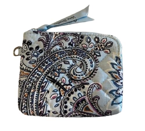 Vera Bradley Damen Iconic Signature Cotton Coin Purse Stitched Flowers One Size, Soft Sky Paisley, Einheitsgröße, Münzbörse aus Baumwolle von Vera Bradley