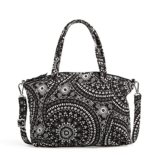 Vera Bradley Damen Schultertasche aus Baumwolle, plissiert, mehrere Riemen Handtasche, Schwarzes Bandana-Medaillon von Vera Bradley