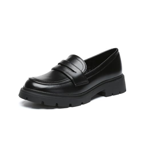Vera Creation Damen Chunky Plateau Loafer mit Kette oder Schnalle Lackleder Schwarz Penny Loafers Mode Büroschuhe Schule Kleid Schuhe Komfort Slip-on, Schwarz + PU Penny, 41.5 EU Vera Creation Damen Chunky Plateau Loafer mit Kette oder Schnalle Lackleder Schwarz Penny Loafers Mode Büroschuhe Schule Kleid Schuhe Komfort Slip-on, Schwarz + PU Penny, 41.5 EU von Vera Creation
