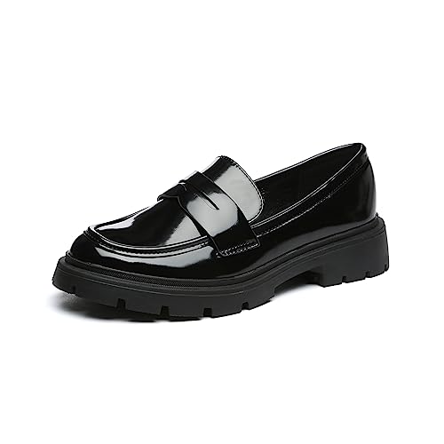 Vera Creation Damen Chunky Plateau Loafer mit Kette oder Schnalle Lackleder Schwarz Penny Loafers Mode Büroschuhe Schule Kleid Schuhe Komfort Slip-on, Schwarz + Penny, 39.5 EU Vera Creation Damen Chunky Plateau Loafer mit Kette oder Schnalle Lackleder Schwarz Penny Loafers Mode Büroschuhe Schule Kleid Schuhe Komfort Slip-on, Schwarz + Penny, 39.5 EU von Vera Creation