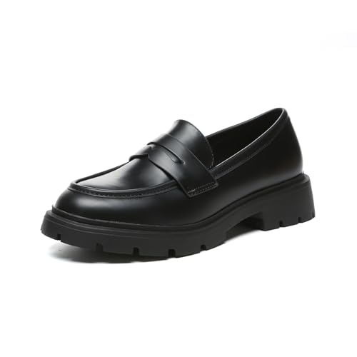 Vera Creation Damen Chunky Plateau Loafer mit Kette oder Schnalle Lackleder Schwarz Penny Loafers Mode Büroschuhe Schule Kleid Schuhe Komfort Slip-on, Schwarz matt + Penny, 36 EU Vera Creation Damen Chunky Plateau Loafer mit Kette oder Schnalle Lackleder Schwarz Penny Loafers Mode Büroschuhe Schule Kleid Schuhe Komfort Slip-on, Schwarz matt + Penny, 36 EU von Vera Creation