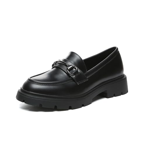Vera Creation Damen Chunky Plateau Loafer mit Kette oder Schnalle Lackleder Schwarz Penny Loafers Mode Büroschuhe Schule Kleid Schuhe Komfort Slip-on, Schwarz matt + Schnalle, 41.5 EU Vera Creation Damen Chunky Plateau Loafer mit Kette oder Schnalle Lackleder Schwarz Penny Loafers Mode Büroschuhe Schule Kleid Schuhe Komfort Slip-on, Schwarz matt + Schnalle, 41.5 EU von Vera Creation