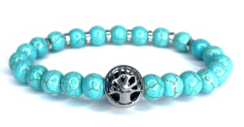 Armband aus natürlichem blauem Türkis mit Baum des Lebens – Perlen 8 mm – spiritueller Energie-Schmuck – Stein der Gelassenheit – Geschenk für Damen & Herren – Heilstein – eleganter Unisexschmuck von Vera Mentis