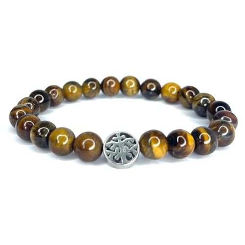 Tigerauge Armband mit Baum des Lebens - Naturperlen 8mm - Schutz, Vertrauen & Energie - Eleganter Unisex Schmuck von Vera Mentis
