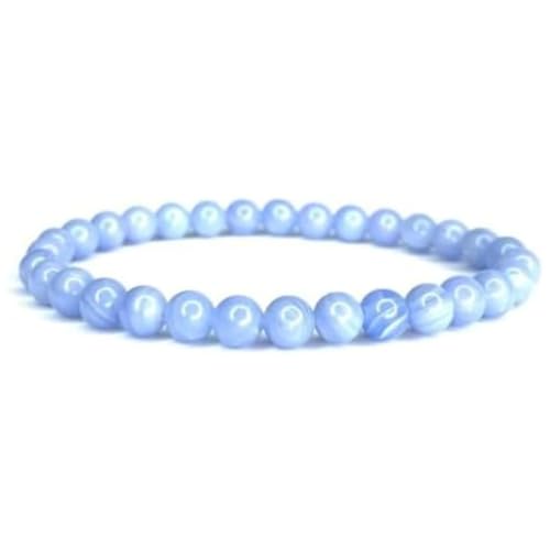 Vera Mentis Armband Chalcedon blau – beruhigender Naturstein 6 mm – Schmuck Heilstein Damen & Herren – Geschenk emotionales Wohlbefinden – feine Perlen, elastisch, Unisex von Vera Mentis