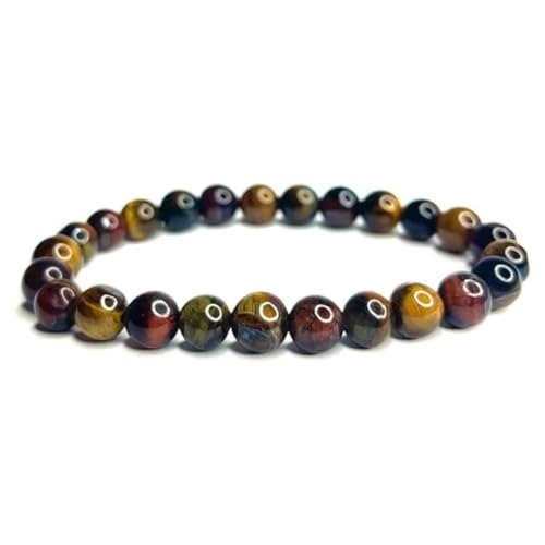 Vera Mentis Armband mit 3 Augen – Tigerauge, Falkenauge und Stierauge, Naturperlen 8 mm – Naturstein für Damen und Herren, Geschenk zum Geburtstag, Weihnachten, originelles Geschenk, Unique, Stein, von Vera Mentis