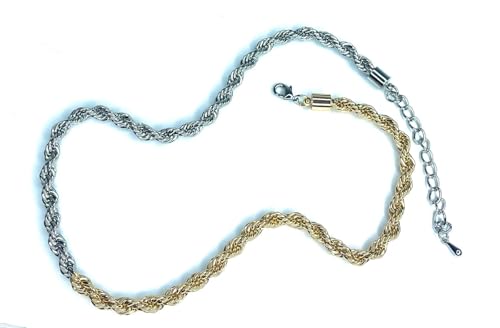 Vera Mentis Halskette aus geflochtenem Seil, zweifarbig, 53 cm, aus Edelstahl, Silber & Gold – zweifarbig – Unisex-Kette verstellbar – origineller Unisexschmuck, modern & robust von Vera Mentis