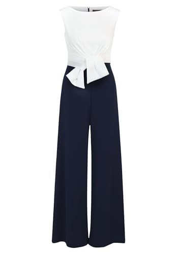 Vera Mont Damen Jumpsuit mit weitem Bein Dunkelblau/Weiß,44 von Vera Mont