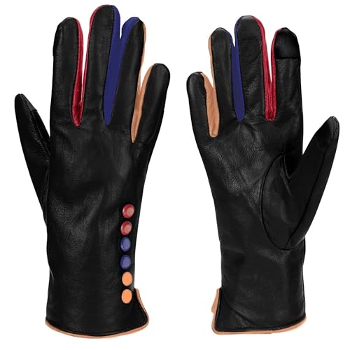 Vera Tucci Damen Winterhandschuhe - Luxuriöse Lederhandschuhe mit Touchscreen-Funktion, Fleece gefüttert, Schwarz, S-M von Vera Tucci