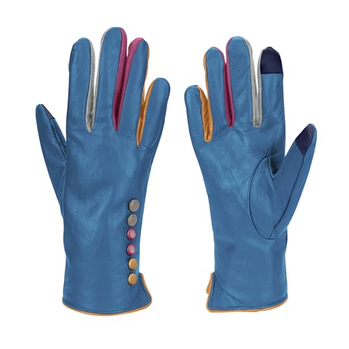 Vera Tucci Damen Winterhandschuhe - Leder/Fleece (80/20), Blaugrün, 36 von Vera Tucci