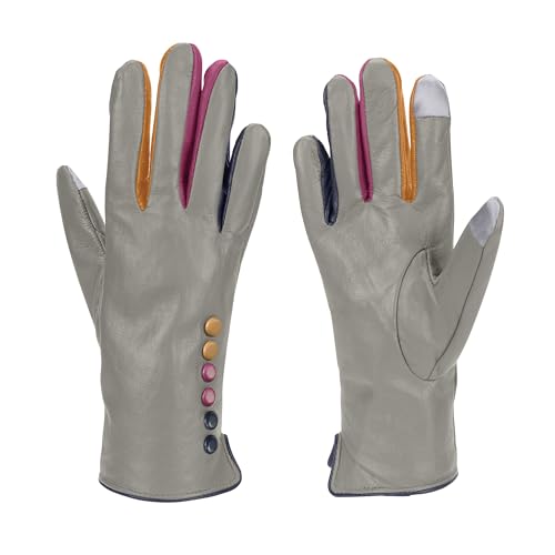 Vera Tucci Damenhandschuhe - Luxurise Lederhandschuhe mit Fleecefutter, Fingerlose Handschuhe Fustlinge, hellgrau, L-XL von Vera Tucci