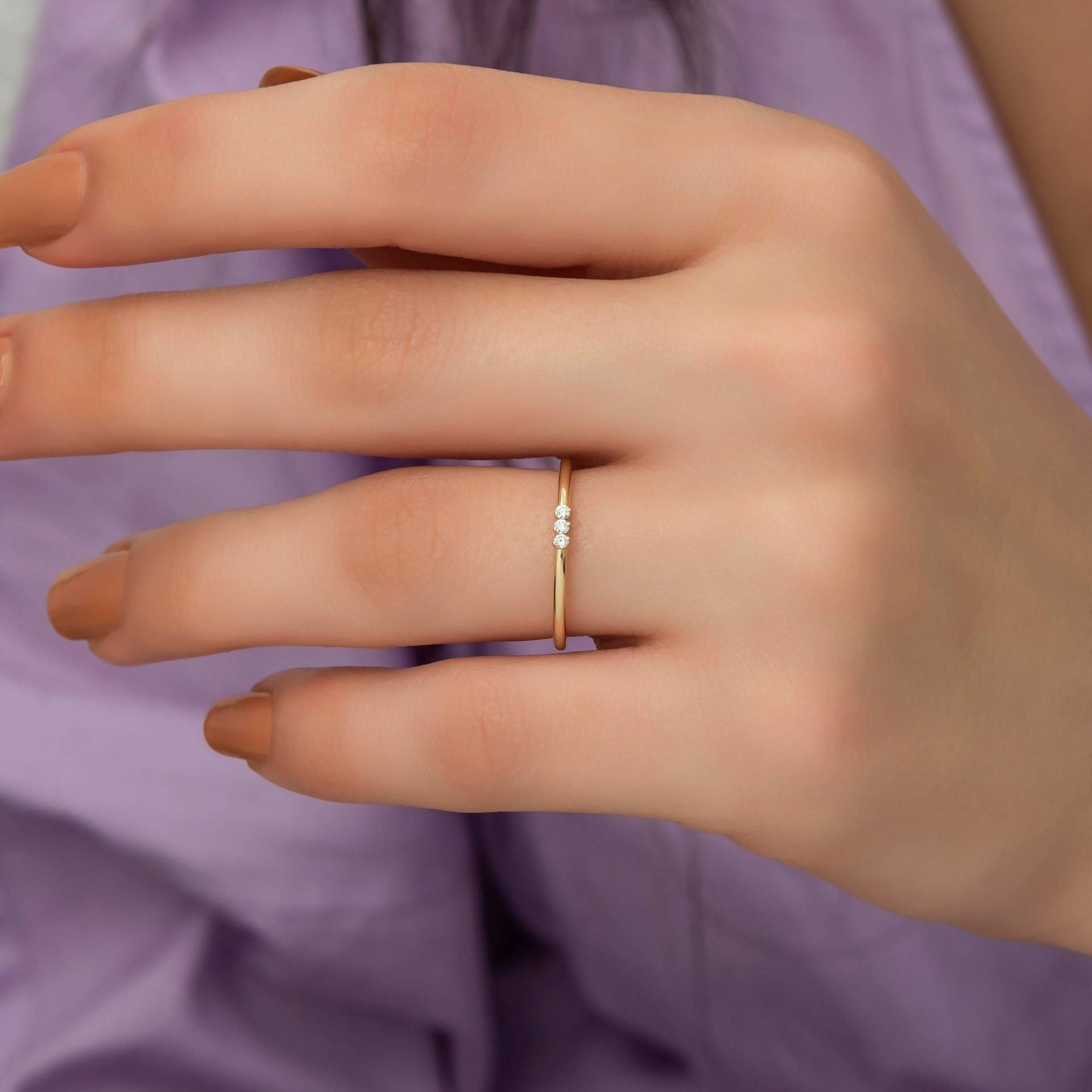 14K Gold 3 Stein Diamant Ringe Für Frau/Minimalist Ring Geschenk Sie Verlobungsringe Muttertagsgeschenke von VeraByEden