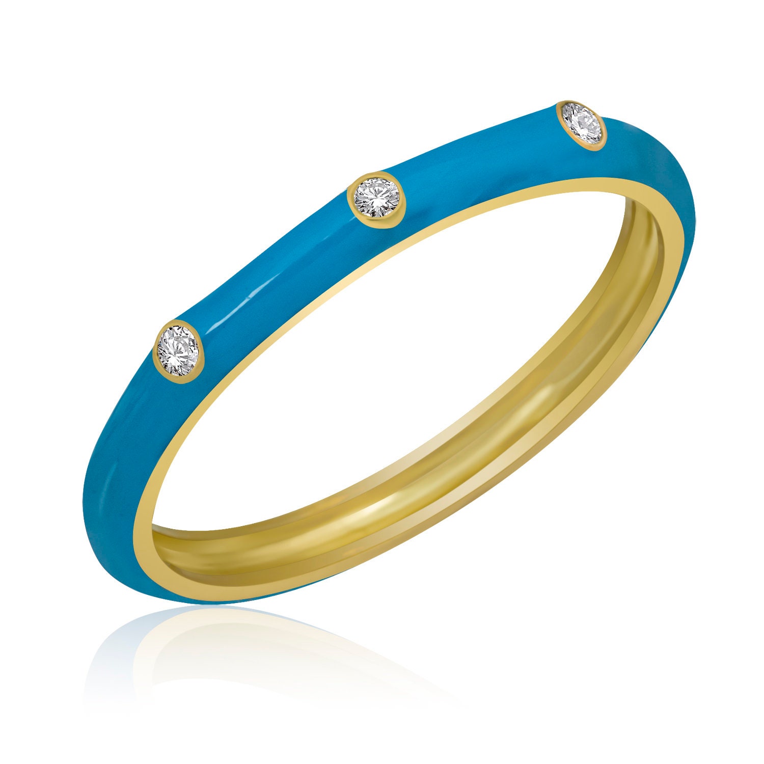 14K Gold Diamant Blauer Emaille Ring/Bunte Ringe Stapelbarer Geburtstagsgeschenke Für Sie Muttertagsgeschenke von VeraByEden