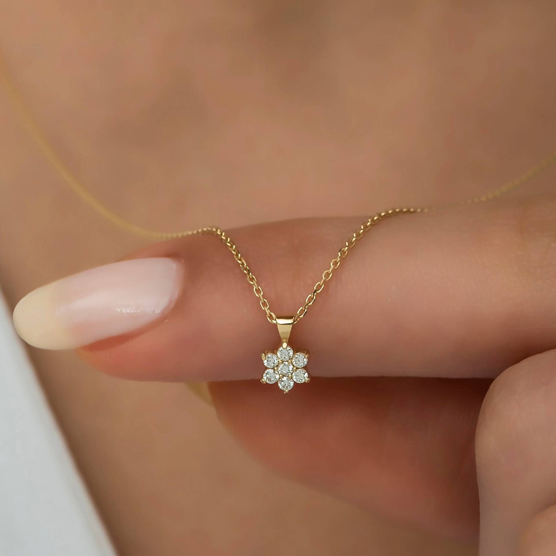 14K Gold Diamant Blumenhalskette Für Frau/Charme Blumenhalsketten Muttertagsgeschenke Die Mutter von VeraByEden