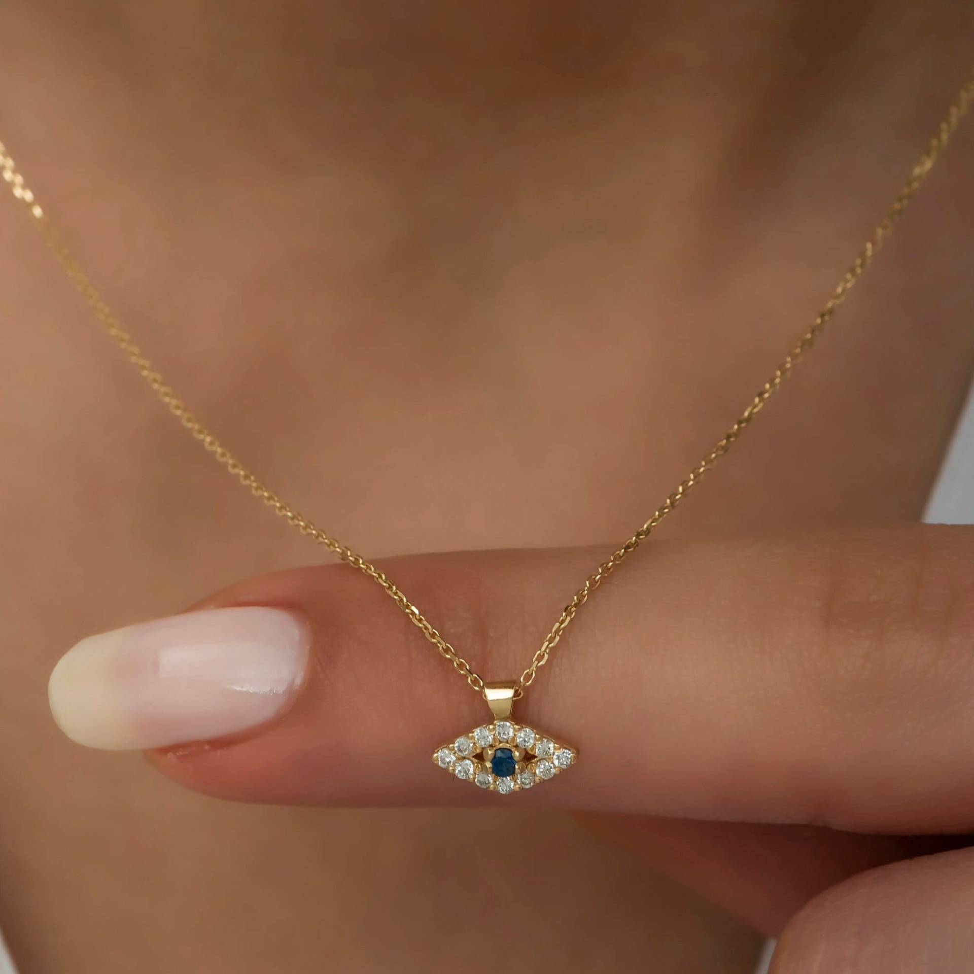 14K Gold Diamant Evil Eye Halskette/ Auge Saphir Halskette Für Frauen/ Geschenke Sie/ Muttertagsgeschenke von VeraByEden