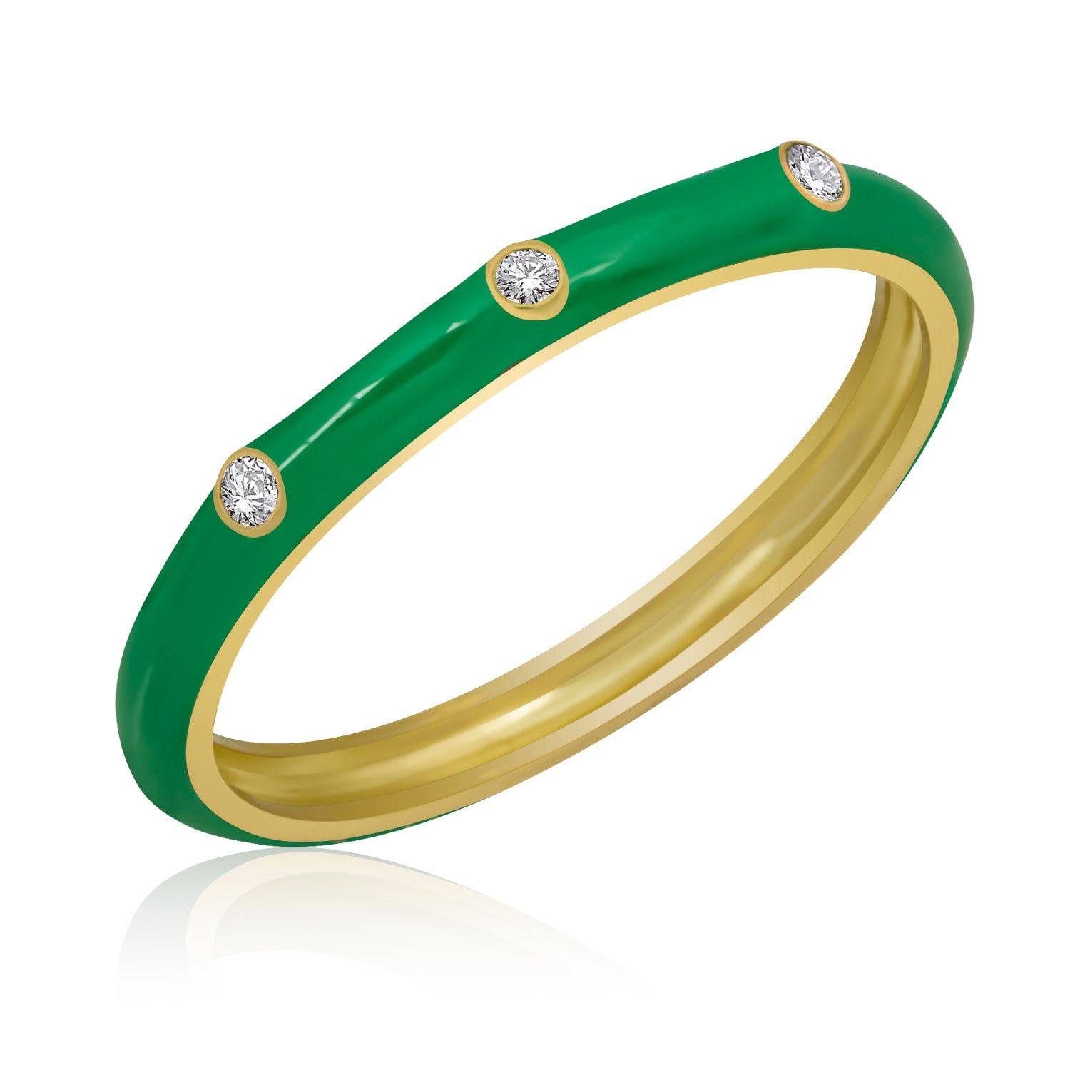 Grüner Emaille-Ring Aus 14 Karat Gold Mit Diamanten/Bunte Emaille-Gold-Diamantringe Muttertagsgeschenk Stapelbarer Diamantring von VeraByEden