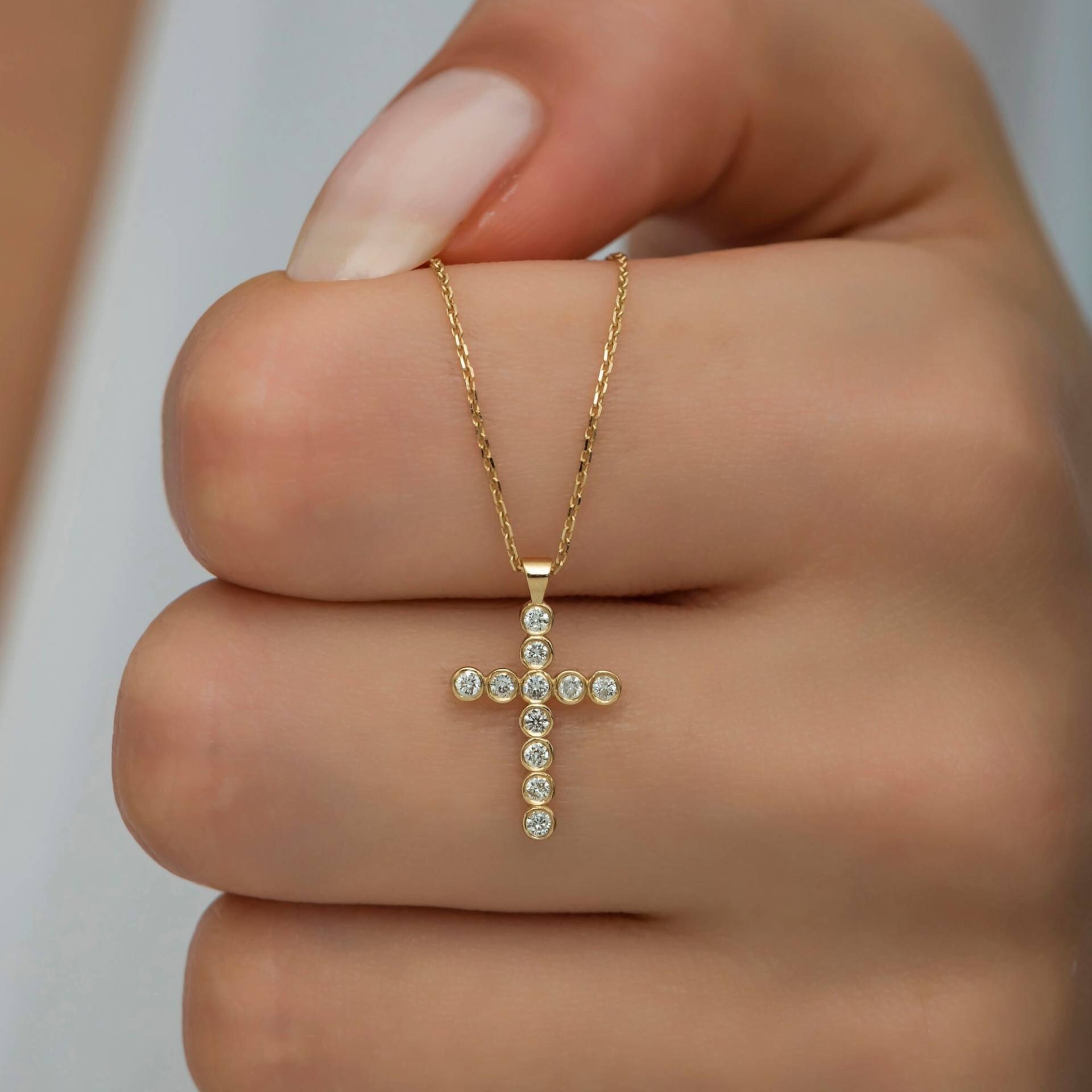 14K Gold Diamant Kreuz Frau Halskette/Lünette Einstellung Anhänger Geschenk Für Sie Muttertagsgeschenke von VeraByEden