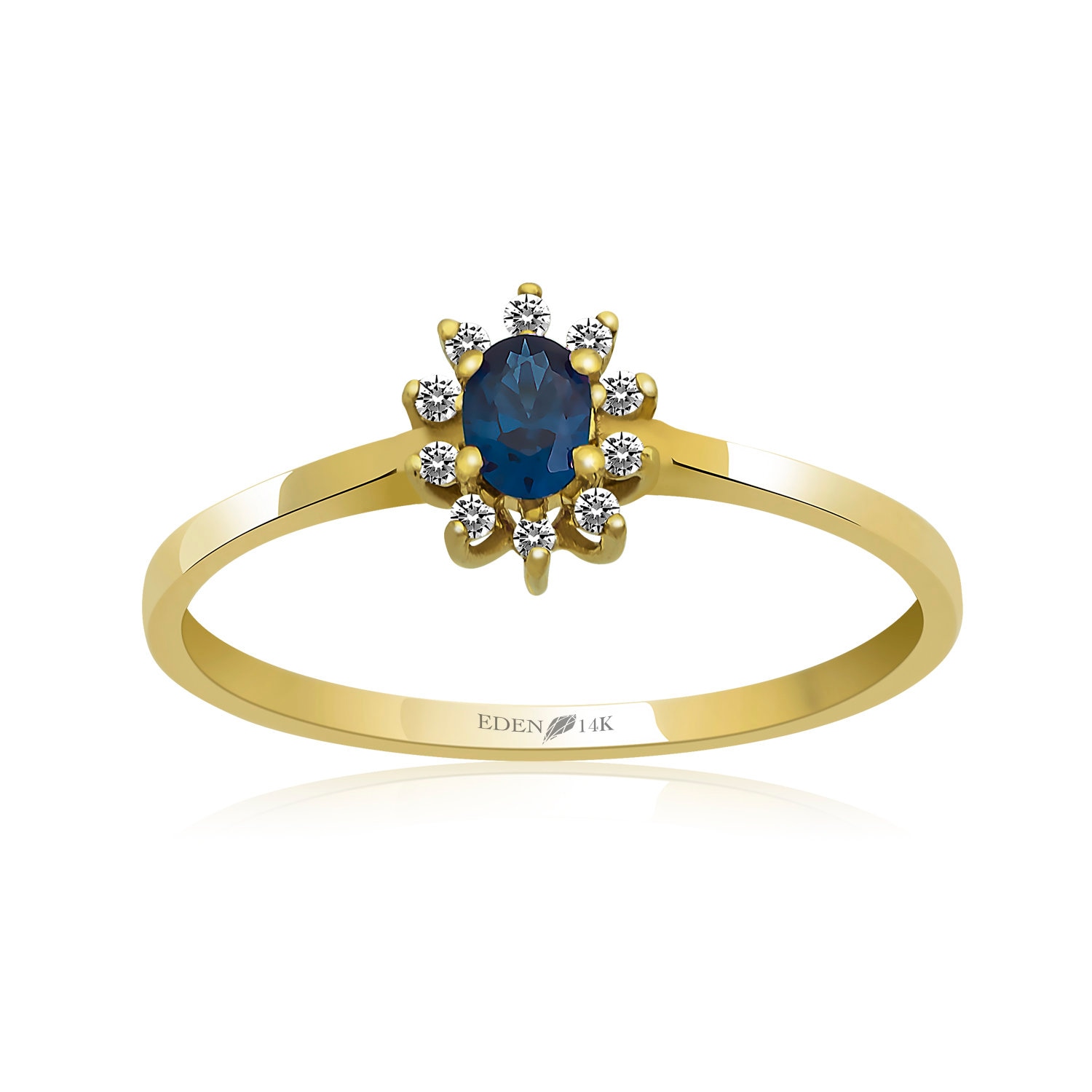 14K Gold Oval Cut Saphir Ring Mit Pave Diamant Für Frau/Zierlicher Blume Blauer Geschenk Sie Muttertagsgeschenke von VeraByEden