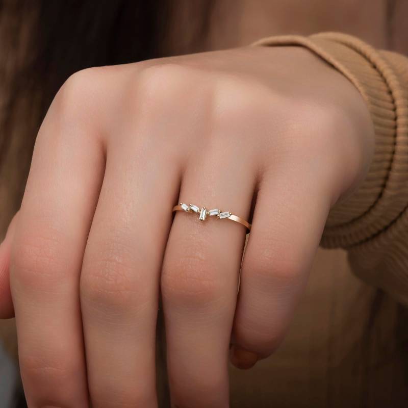 14K Solid Gold 5 Stein Baguette Diamant Ringe Für Frau/Baguet Gebogener Stapelbarer Ring Geburtstagsgeschenke Sie Muttertagsgeschenk von VeraByEden