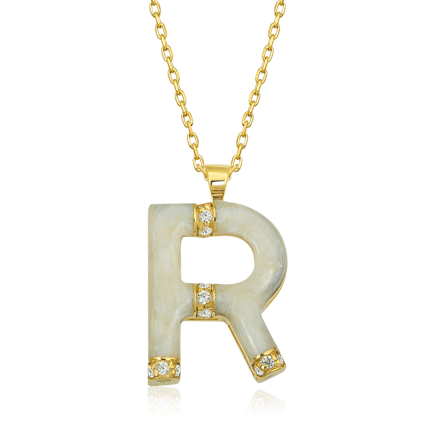 Diamant-Initialen-Halskette Für Frauen/Gold-Beige-Emaille-Initialen-Halskette/14K-Gold-Emaille-Buchstabe-R-Anhänger-Geschenk von VeraByEden