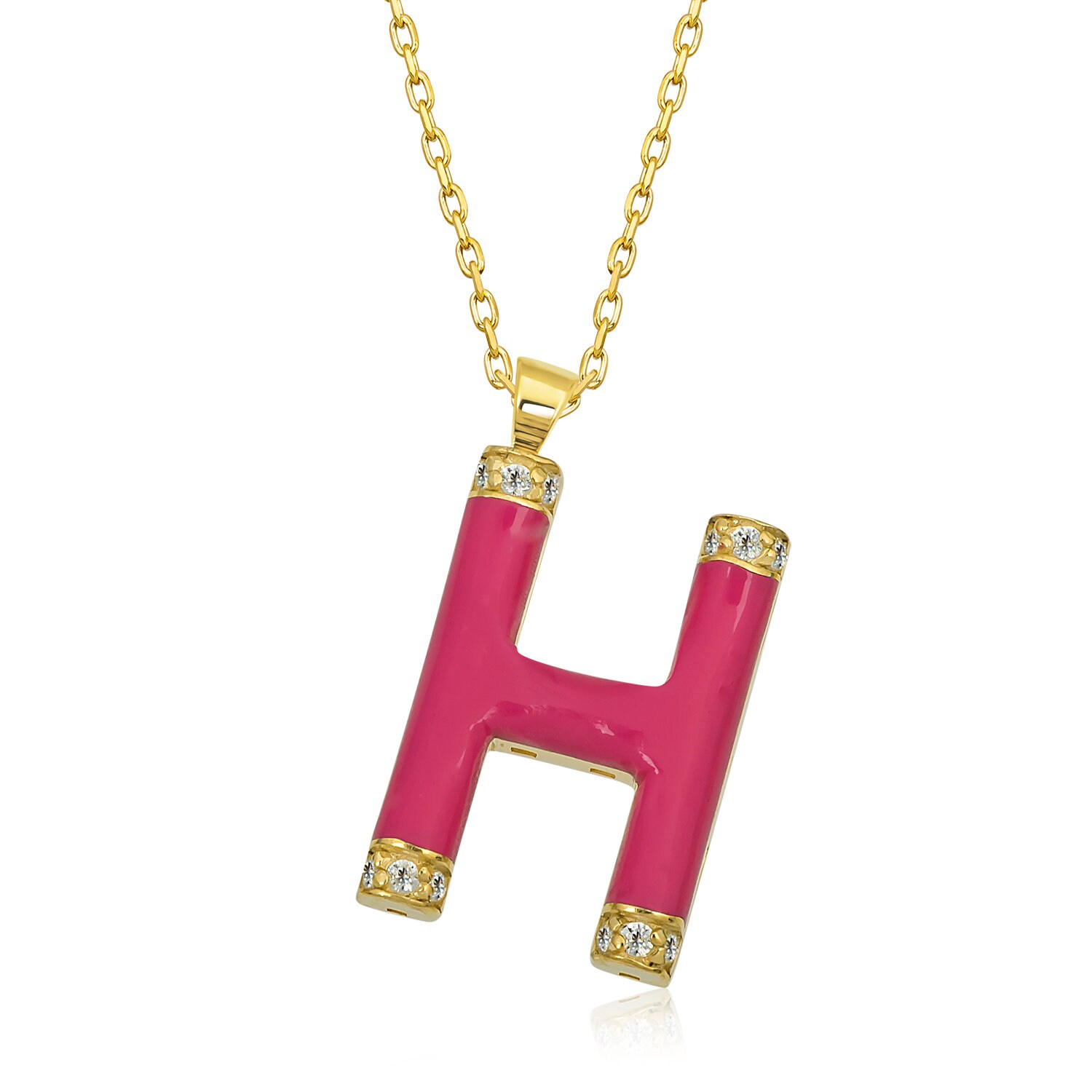 Diamant-Initialen-Halskette Für Frauen/ Gold-Fuchsia-Emaille-Initialen-Halskette/ Gold-Emaille-Buchstabe-H-Anhänger-Geschenk Sie/ von VeraByEden