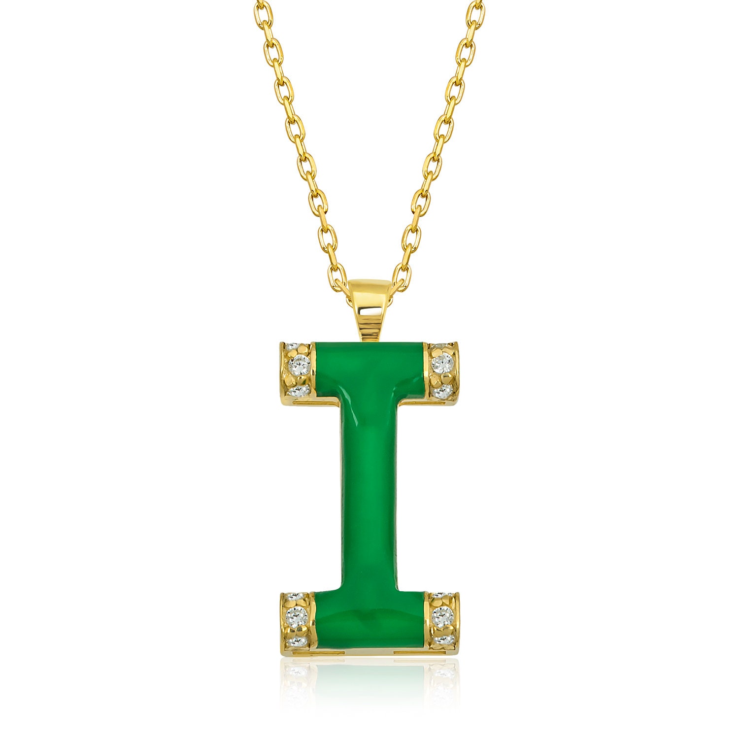 Diamant-Initialen-Halskette Für Frauen/Grüne Gold-Emaille-Initialen-Halskette/14K Gold-Emaille-Buchstabe I-Anhänger-Geschenk Sie/Muttertagsgeschenke von VeraByEden