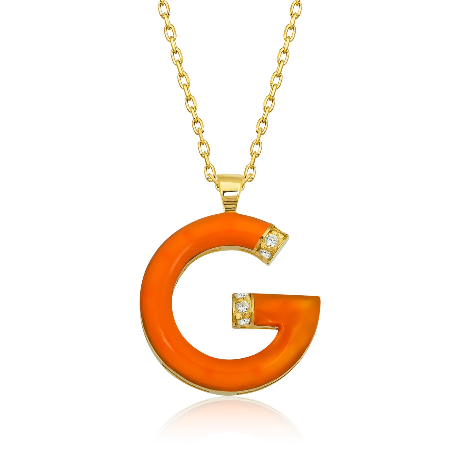 Diamant-Initialen-Halskette Für Frauen/ Gold-Orange-Emaille-Initialen-Halskette/ 14K-Gold-Emaille-Buchstabe-G-Anhänger-Geschenk Sie/ von VeraByEden