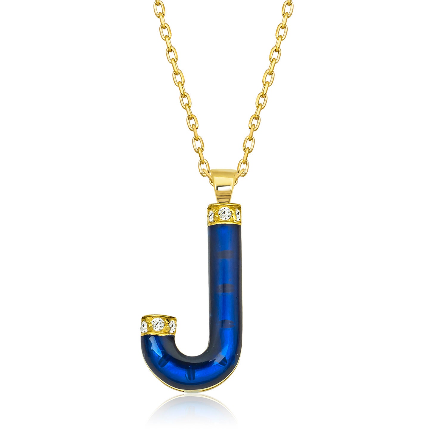 Diamant-Initialen-Halskette Für Frauen/Marineblaue Emaille-Initialen-Halskette/14K Gold-Emaille-Buchstabe-J-Anhänger-Geschenk von VeraByEden