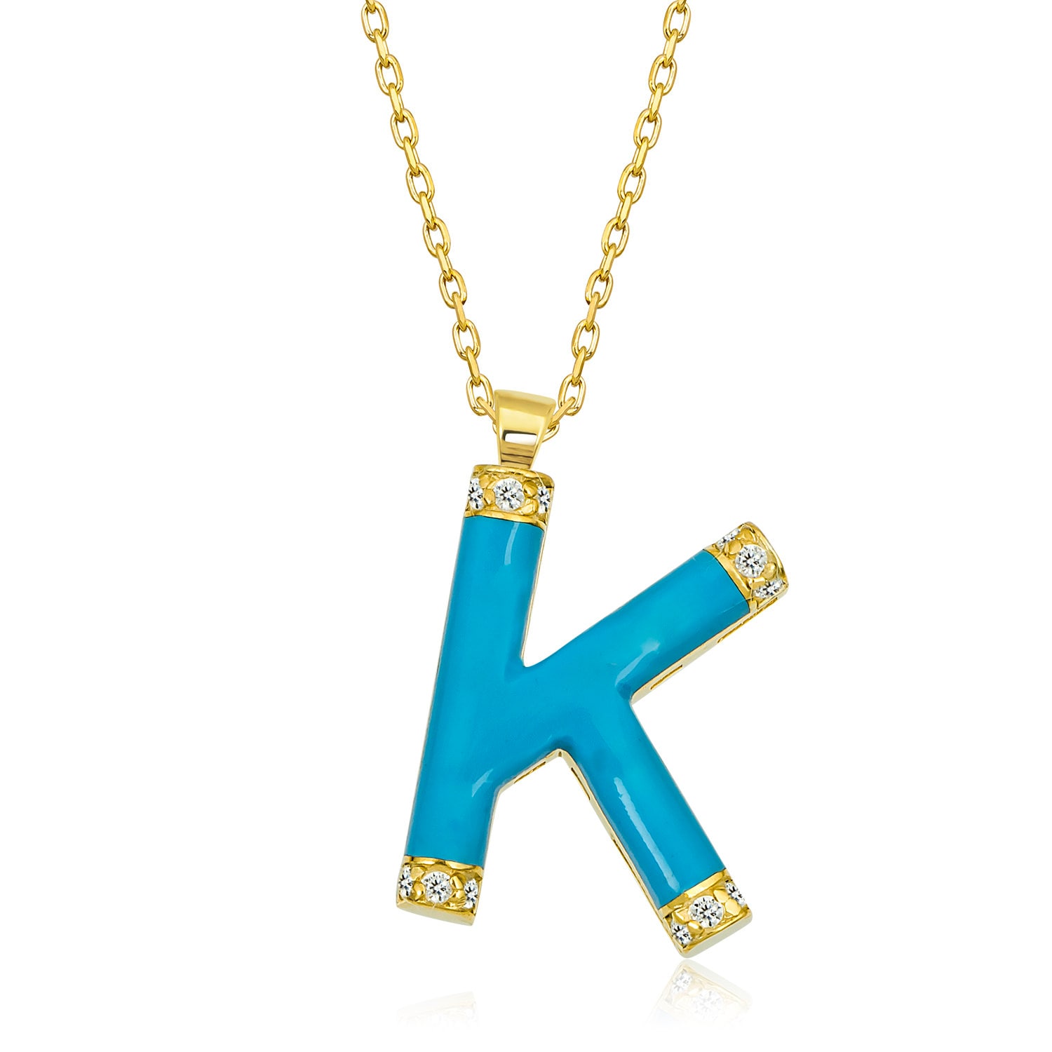 Gold Diamant Initial Halskette Für Frau/Blaue Emaille 14K Email Buchstabe K Anhänger Geschenk Sie Geburtstagsgeschenk von VeraByEden