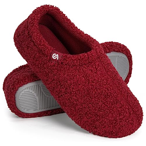 VeracCosy Damen Memory Foam Plüsch Hausschuhe Antirutsch Baumwolle Pantoffeln Mit Polar Fleece-Futter, 36/37 EU, Rot von VeraCosy