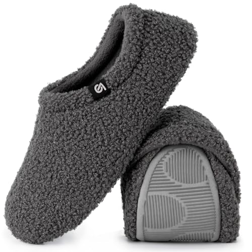 VeraCosy Damen Memory Foam Filz Hausschuhe Geschlossener Ferse Pantoffeln Mit Polarvlies-Futter, 42/43 EU Dunkelgrau von VeraCosy