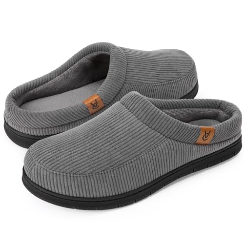 VeraCosy Herren Cord Mokassin Hausschuhe Memory Foam Winter Pantoffeln Cooles Grau, 44-45 EU von VeraCosy