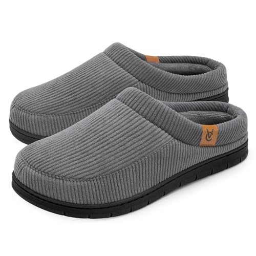 VeraCosy Herren Cord Mokassin Hausschuhe Memory Foam Winter Pantoffeln Cooles Grau, 44-45 EU von VeraCosy
