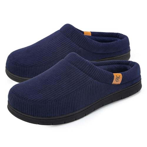 VeraCosy Herren Cord Mokassin Hausschuhe Memory Foam Winter Pantoffeln Dunkles Marineblau, 44-45 EU von VeraCosy