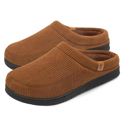 VeraCosy Herren Cord Mokassin Hausschuhe Memory Foam Winter Pantoffeln Zuckermandeln, 42-43 EU von VeraCosy