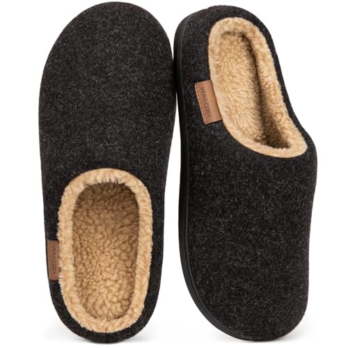 VeraCosy Herren Flauschige Sherpa Pantoffeln Memory Schaum Anti-Rutsch Innen Hausschuhe Schwarz，46-47 EU von VeraCosy