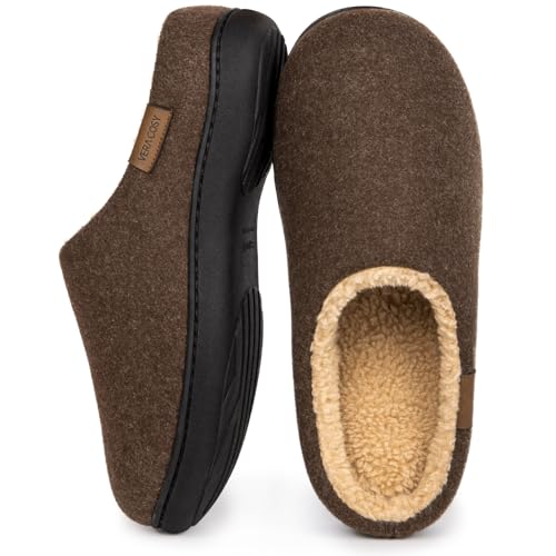 VeraCosy Herren Flauschige Sherpa Pantoffeln Memory Schaum Anti-Rutsch Innen Hausschuhe Coffee，42-43 EU von VeraCosy