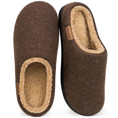 VeraCosy Herren Flauschige Sherpa Pantoffeln Memory Schaum Anti-Rutsch Innen Hausschuhe Coffee，42-43 EU von VeraCosy