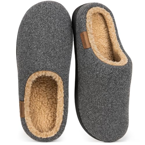 VeraCosy Herren Flauschige Sherpa Pantoffeln Memory Schaum Anti-Rutsch Innen Hausschuhe Grau，46-47 EU von VeraCosy