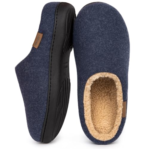 VeraCosy Herren Flauschige Sherpa Pantoffeln Memory Schaum Anti-Rutsch Innen Hausschuhe Navy，43.5 EU von VeraCosy