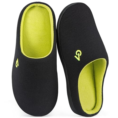 VeraCosy Herren Zweifarbige Hausschuhe Memory Schaum Pantoffeln, Schwarz/Lime, 44/45 EU von VeraCosy