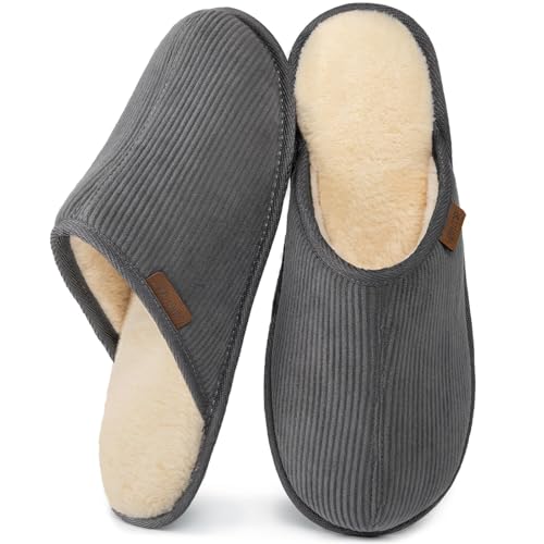 VeraCosy Herren Kord Scuff Hausschuhe Weich Bequem Memory-Schaum Rutschfest Innen Pantoffeln Grau,44-45 EU von VeraCosy