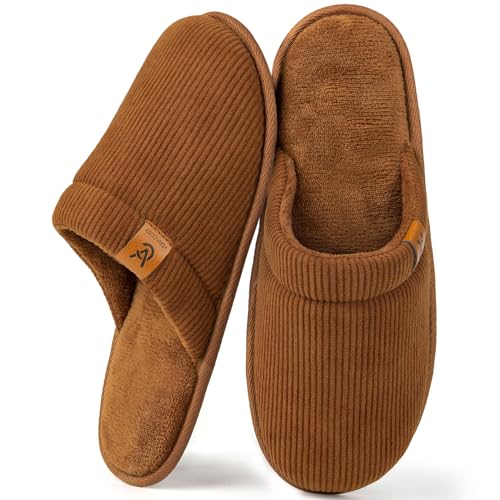VeraCosy Herren Kord Scuff Hausschuhe Weich Bequem Memory-Schaum Rutschfest Innen Pantoffeln Zuckermandeln, 44/45 EU von VeraCosy