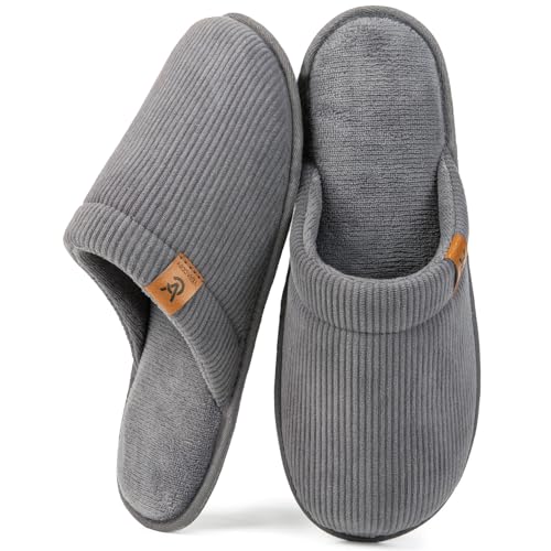VeraCosy Herren Kord Scuff Hausschuhe Weich Bequem Memory-Schaum Rutschfest Innen Pantoffeln Stahlgrau, 40/41 EU von VeraCosy